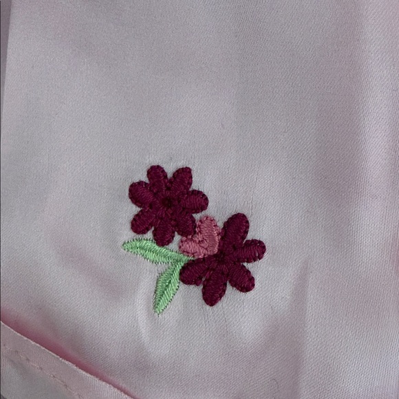 FREE PEOPLE Pink Satin Lounging PJ House Shorts Embroided Flower small - Picture 3 of 4